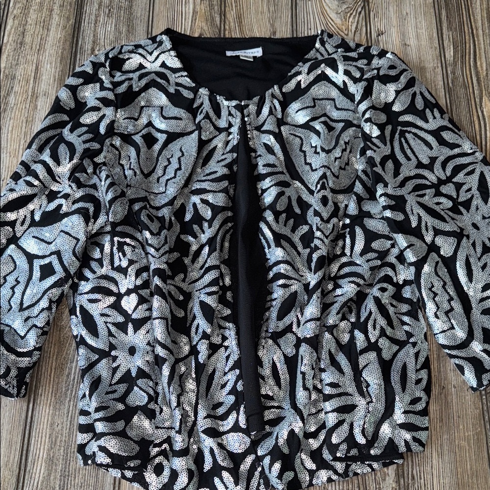 Joan Rivers jacket Elegant Black and Silver Women's sequin 1x lined